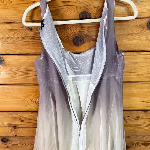 Komarov Cream Tan Sleeveless Satin Crinkle Tiered Beaded Ombre Midi Dress - Picture 6 of 9